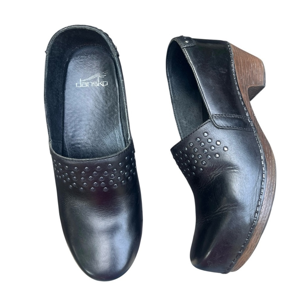 Dansko Mavis Black Leather Comfort Clogs Shoes Women EU 39